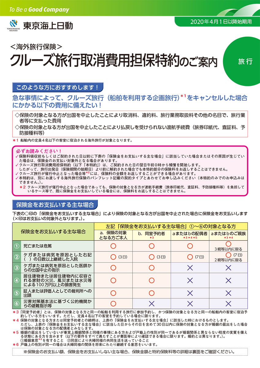 クルーズ旅行取消費用担保特約